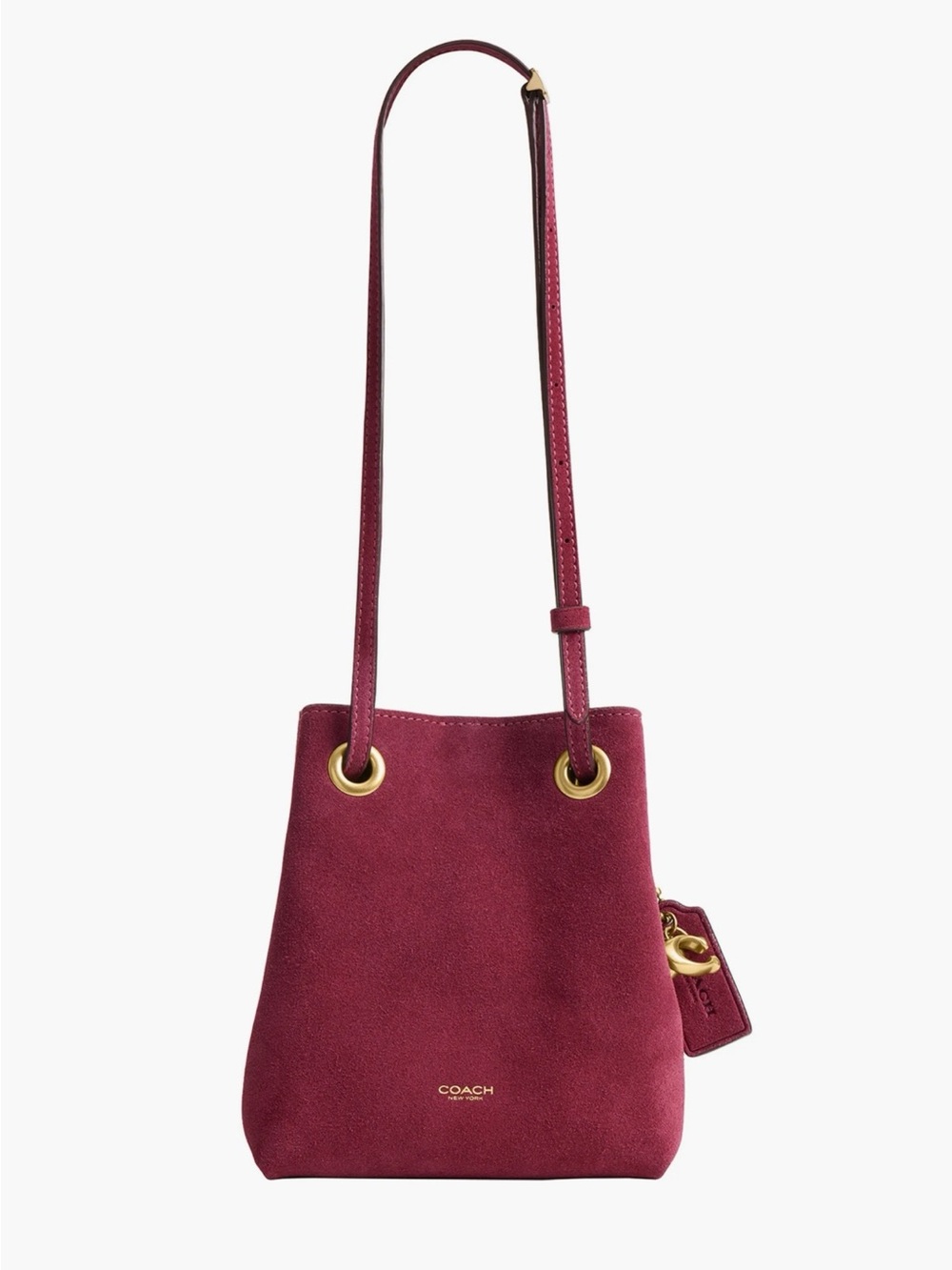 *NWT*COACH Burgundy Suede Drawstring Crossbody Bucket Bag
